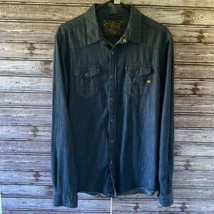 Cactus Clothing Men's Long-Sleeved Pearl-Snap Shirt Size L Blue Chambray Logo‎